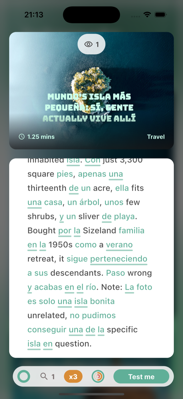 An Otto article with Spanish words swapped into the English text